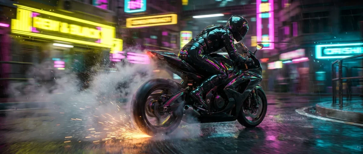 Cyberpunk Motorcycle Drift: Neon Motion Blur