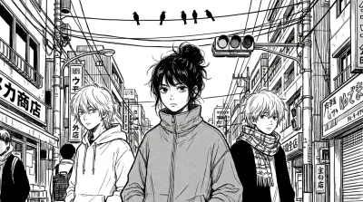 Monochrome Manga Street Portrait Prompt