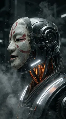 Cyborg Noh Mask Portrait Prompt
