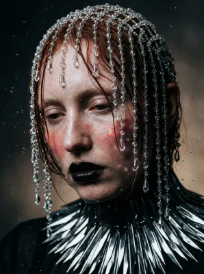 Cyber-Baroque Ethereal Portrait with Crystal Veil