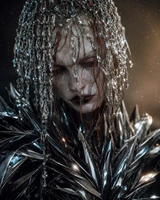 Avant-Garde Extraterrestrial Portrait with Crystal Headpiece