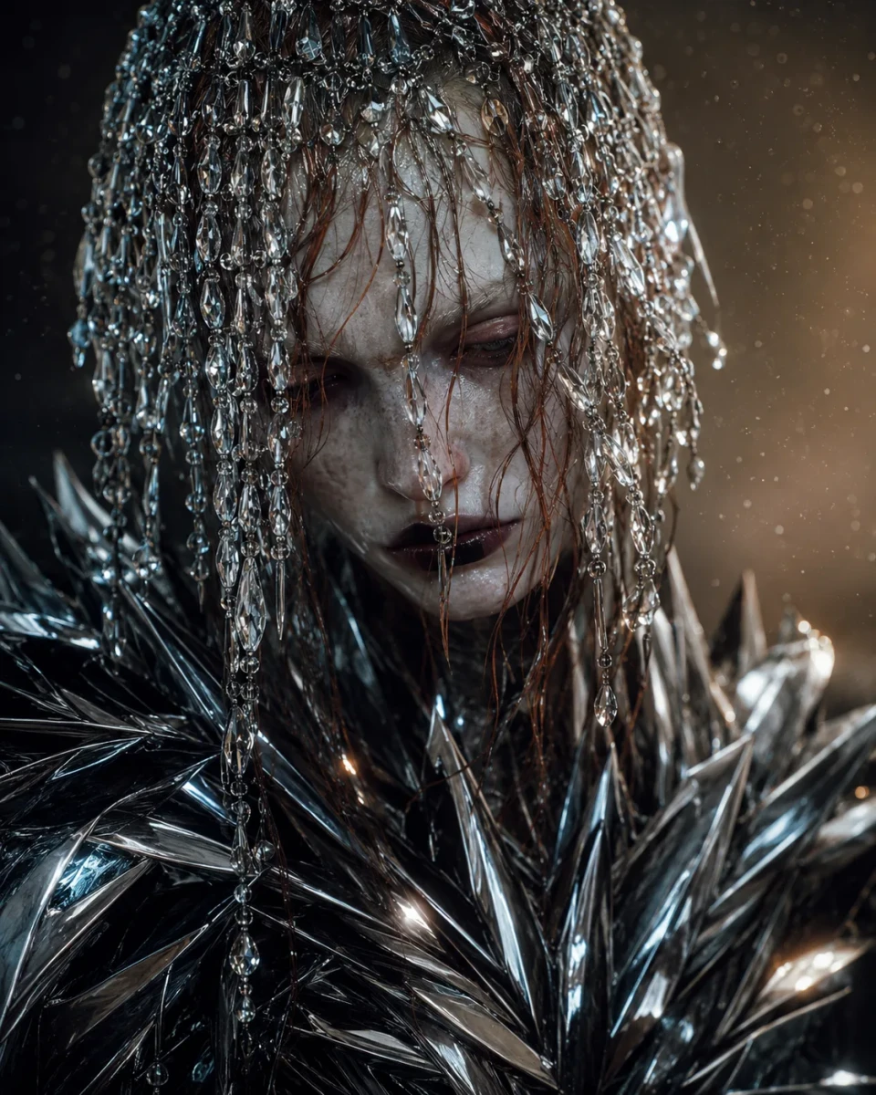 Avant-Garde Extraterrestrial Portrait with Crystal Headpiece