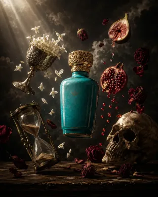 Opulent Baroque Perfume Still Life Prompt