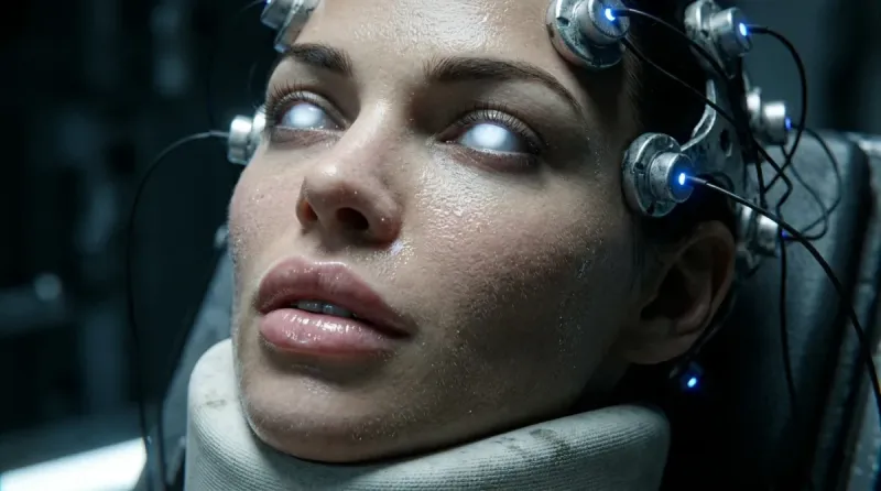 Cyberpunk Macro Portrait with Glowing Eyes