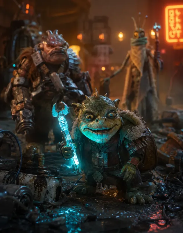 Stop-Motion Sci-Fi Diorama with Neon Lighting