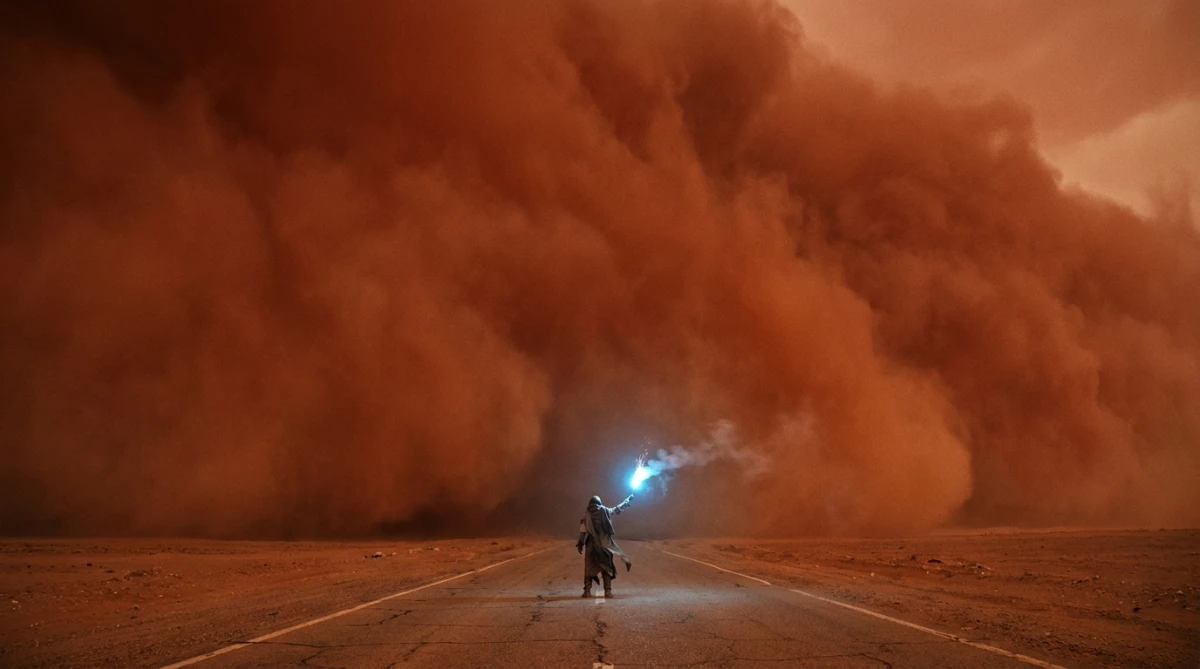 Apocalyptic Sandstorm Face-off Prompt