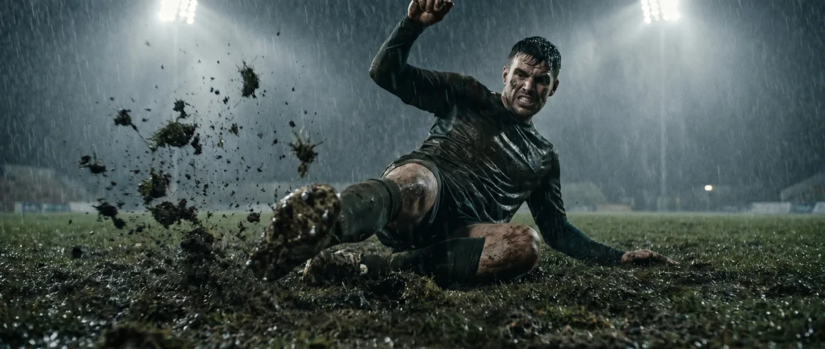Gritty Soccer Slide Tackle in Rain