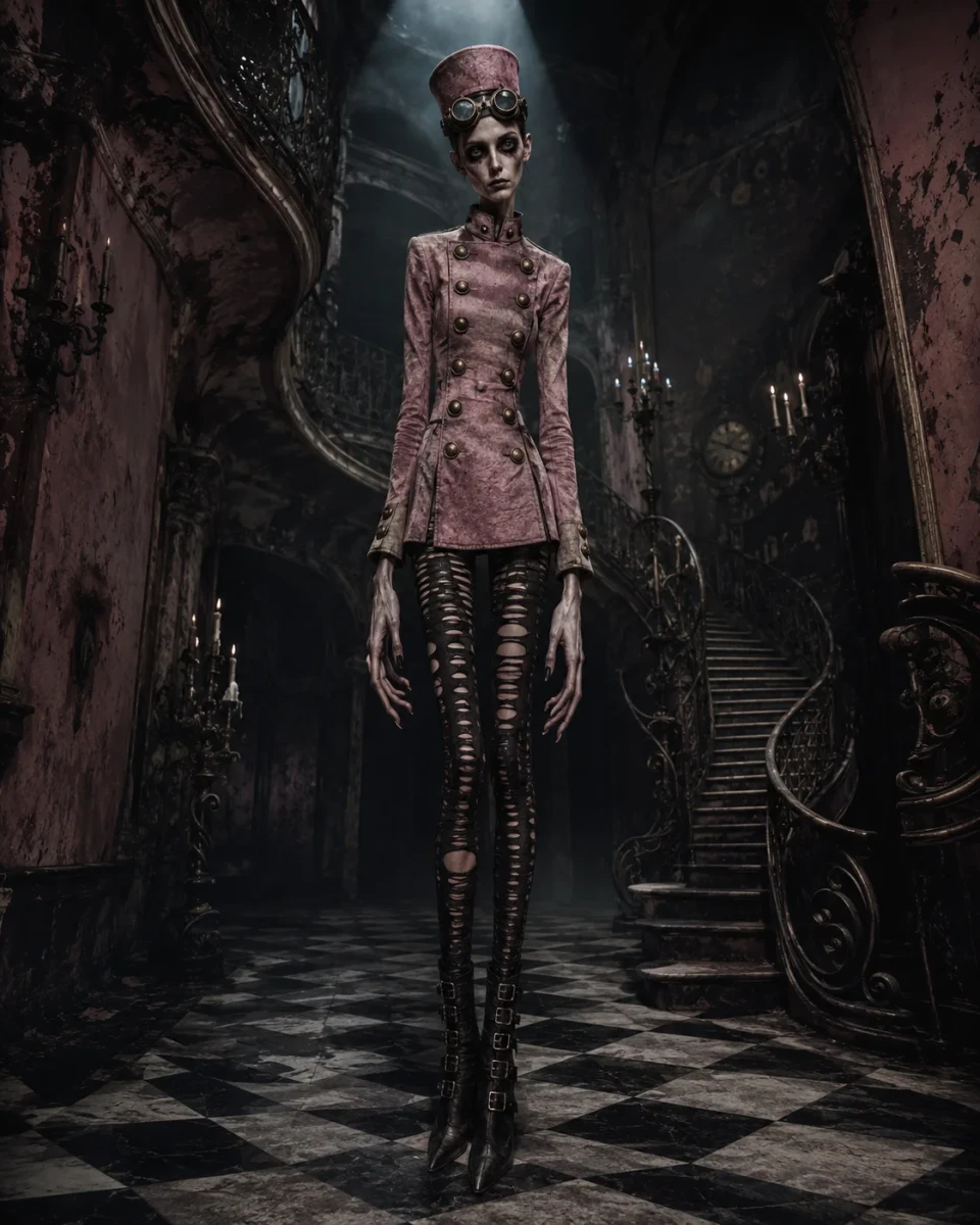 Whimsical Gothic Elongated Bellhop Portrait