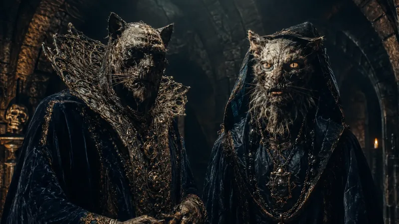 Gothic Crypt Feline Creatures Prompt