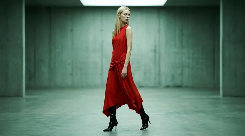 Moody Minimalist Fashion Portrait with Red Dress