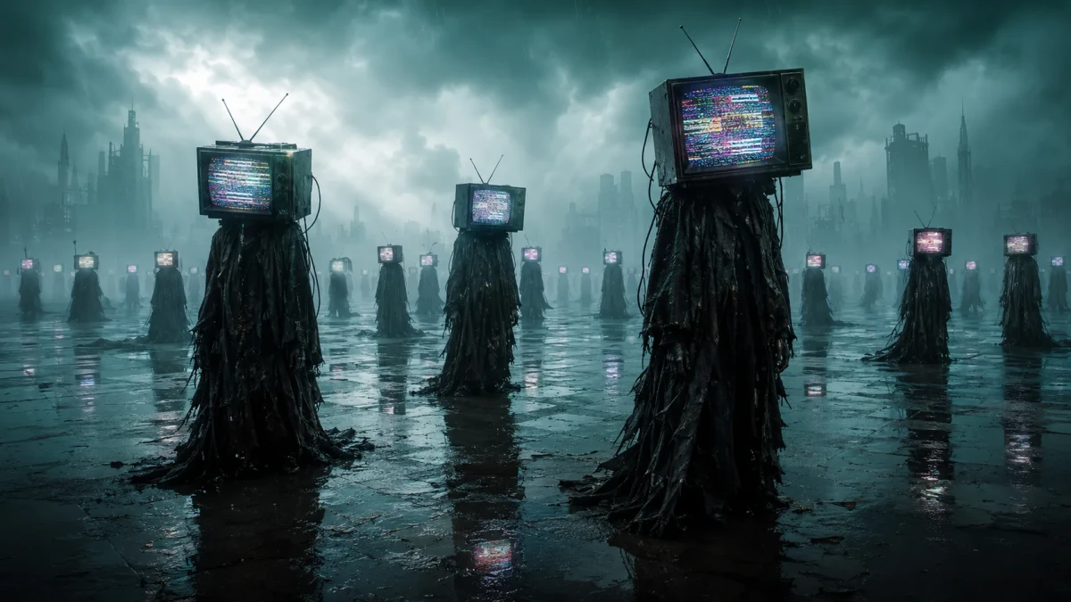 Surreal Dystopian TV-Head Figures Prompt