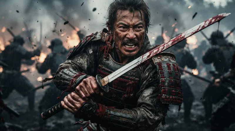 Fierce Samurai Battle in Gritty Cinematic Style