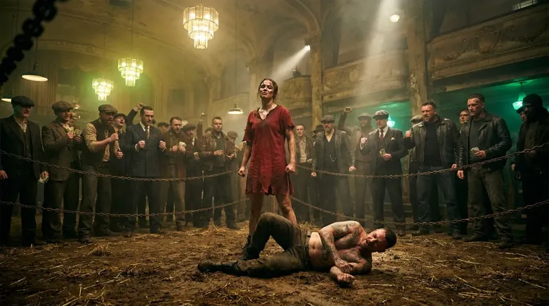 Underground Fight Club Cinematic Wide Shot Prompt