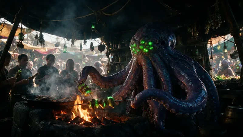 Alien Food Market Vendor – Cinematic Sci-Fi Bazaar Prompt