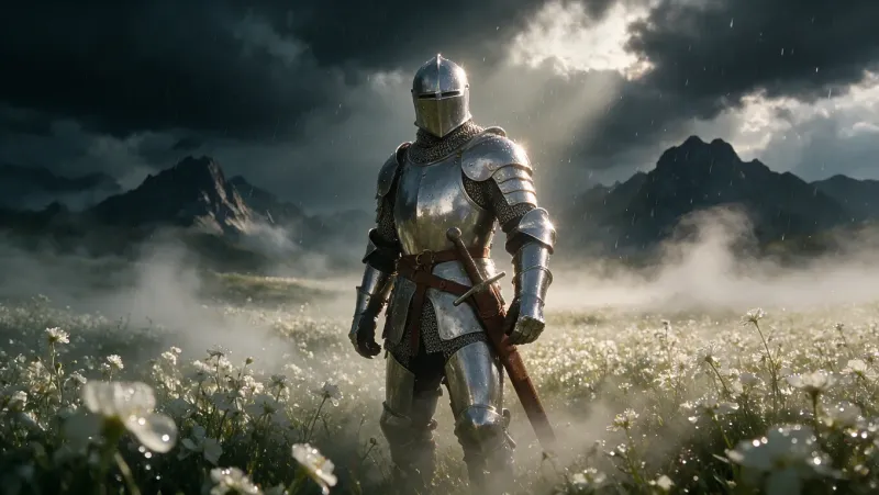 Cinematic Knight in a Wildflower Field